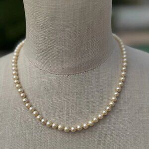 Vintage Cultured Pearl Necklace 18" Strand Cream White 5-6 mm Beads w/ Filigree